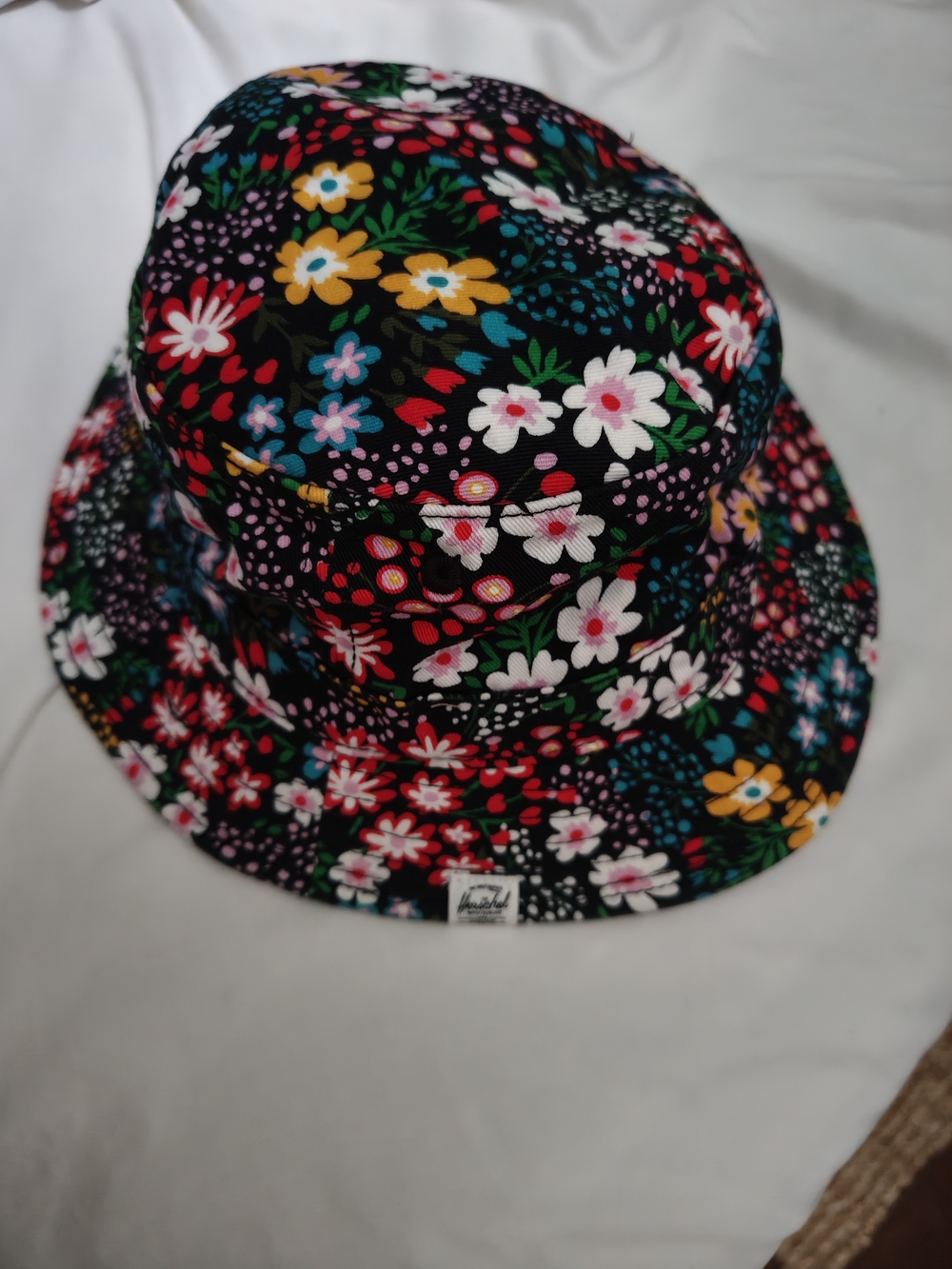 Herschel Supply Company Black Floral Bucket Hat with Red & White Accents